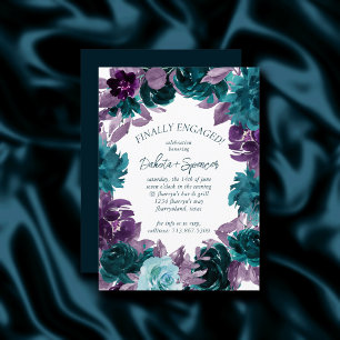 Moody Boho   Teal and Purple Finally Engaged Party Invitation
