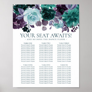 Moody Boho   Teal and Purple Floral Seating Chart