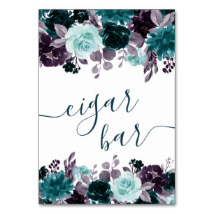 Moody Boho   Teal and Purple Garland Cigar Bar Table Number