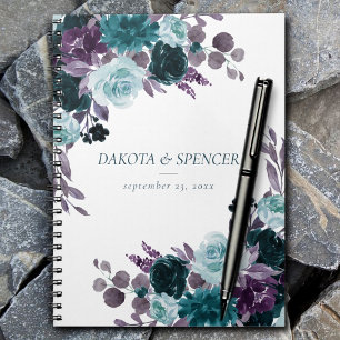 Moody Boho   Teal and Purple Rose Floral Custom Notebook