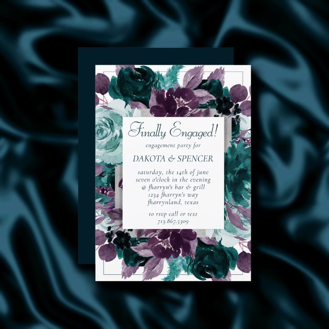 Moody Boho | Teal and Purple Roses Finally Engaged Invitation (Creator Uploaded)