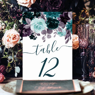 Moody Boho   Teal and Turquoise Floral Garland Table Number