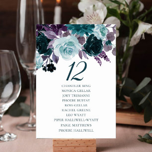 Moody Boho   Teal and Turquoise Floral Guest Name Table Number