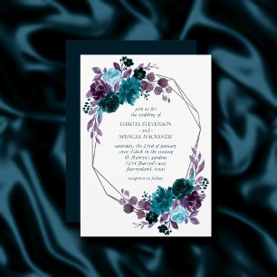 Moody Boho Teal and Turquoise Floral Wedding Invitation