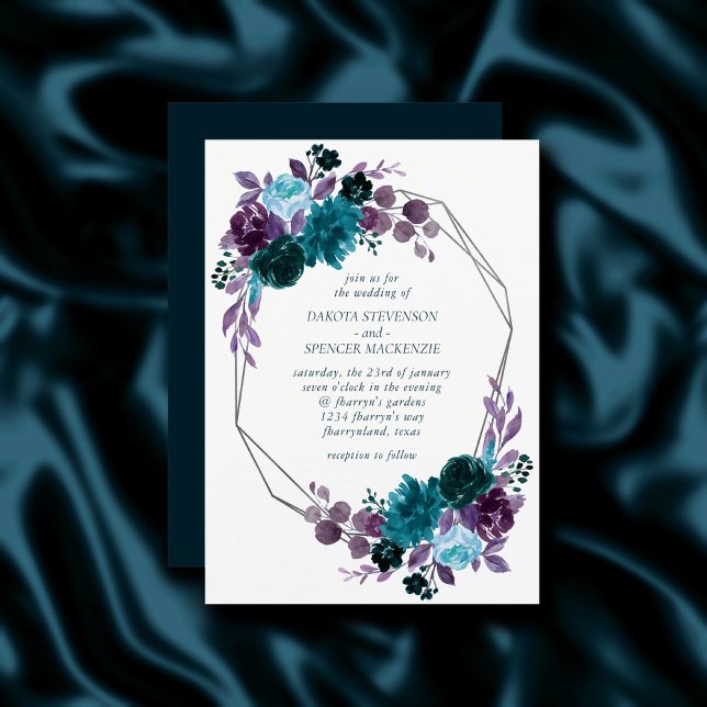 Moody Boho | Teal and Turquoise Floral Wedding Invitation (Creator Uploaded)