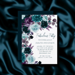 Moody Boho   Teal and Turquoise Wreath Fabulous 50 Invitation