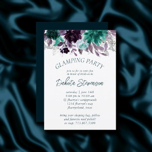 Moody Boho   Teal Dark Floral Garland Glamping Invitation