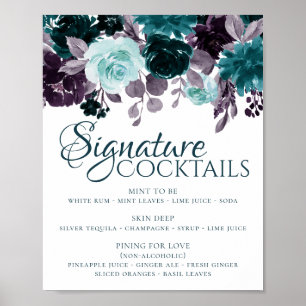 Moody Boho   Teal Floral Garland Signature Drink Poster