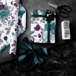 Moody Boho | Teal Turquoise and Purple Monogram Wrapping Paper<br><div class="desc">Dark and moody gothic-inspired hand-painted floral theme featuring deep jewel tone watercolor flowers embellished by botanical laurel accents. From the "Boho Bloom" collection, this gorgeous layout features rich Bohemian wildflowers with radiant blooms and eucalyptus greenery foliage. For other colours or matching products, please visit the JustFharryn Zazzle store. All rights...</div>