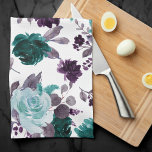 Moody Boho | Teal Turquoise Dark Floral Shimmer Tea Towel<br><div class="desc">Dark and moody gothic-inspired hand-painted theme featuring a deep turquoise blue, teal, and plum purple watercolor floral bouquet embellished by botanical laurel and turquoise teal accents. From the "Boho Bloom" collection, this layout incorporates a rich Bohemian wildflower bouquet with radiant flower blooms and eucalyptus greenery foliage. For other colours, styles,...</div>
