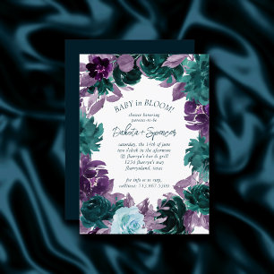 Moody Boho   Teal Turquoise Dark Floral Shower Invitation