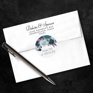 Moody Boho Teal Turquoise Dark Floral Wedding Classic Round Sticker