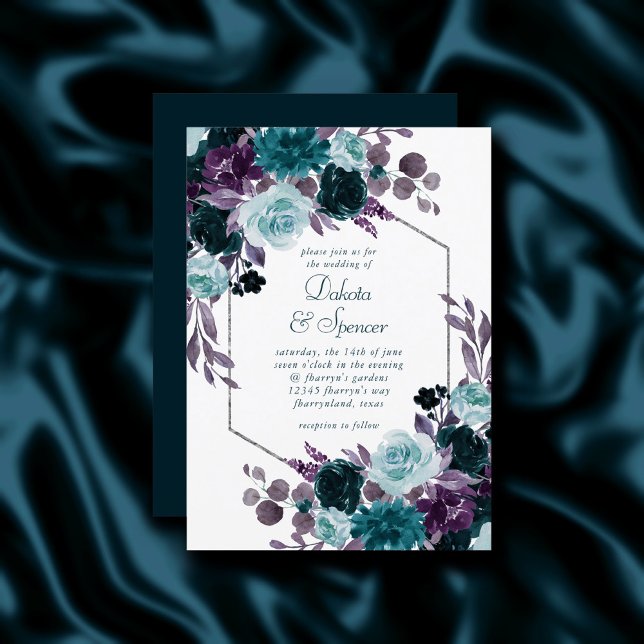 Moody Boho | Teal Turquoise Dark Floral Wedding Invitation (Creator Uploaded)