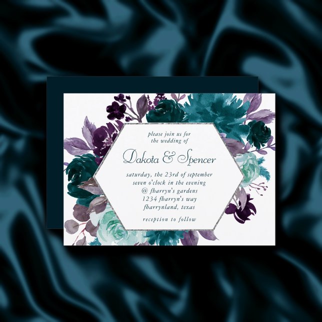 Moody Boho | Teal Turquoise Dark Floral Wedding Invitation (Creator Uploaded)