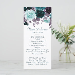 Moody Boho   Teal Turquoise Dark Floral Wedding Program