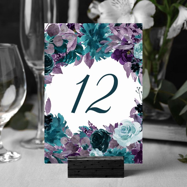 Moody Boho | Teal Turquoise Floral Silver Frame Table Number (Creator Uploaded)