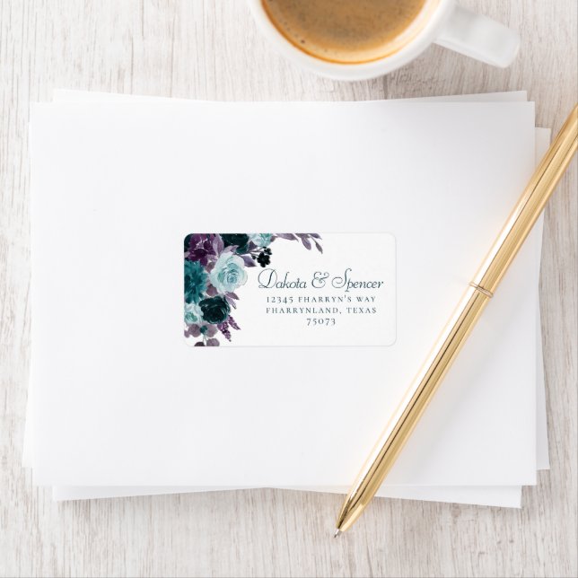 Moody Boho | Teal Turquoise Purple Rose Address Label (Insitu)
