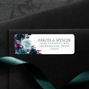 Moody Boho   Teal Turquoise Purple Rose Address Return Address Label