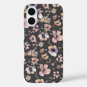 Moody Boho Watercolor Blush Wildflowers Pattern  iPhone 16 Case