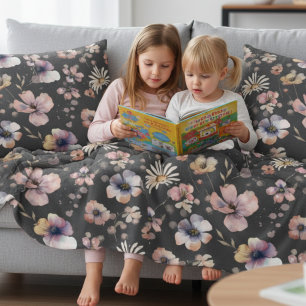 Moody Boho Watercolor Blush Wildflowers Pattern  Cushion