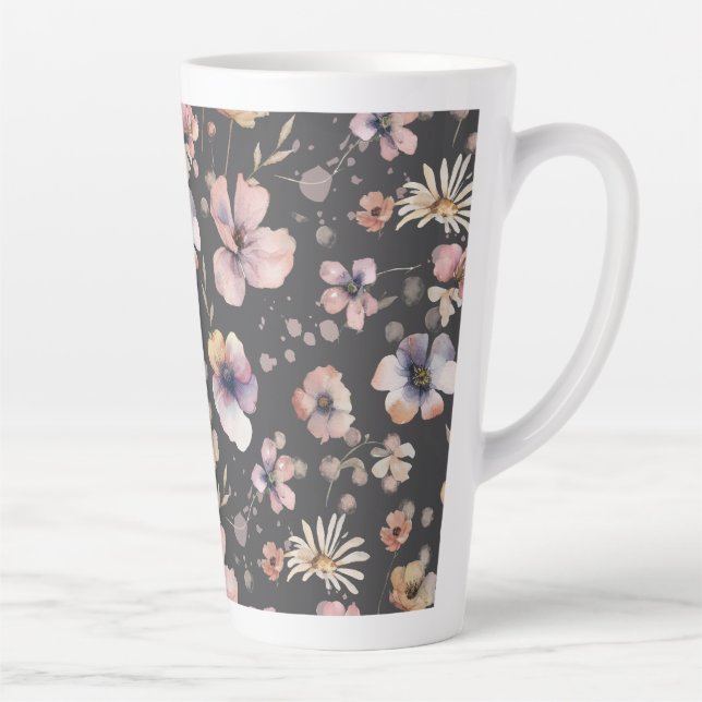Moody Boho Watercolor Blush Wildflowers Pattern  Latte Mug (Right)