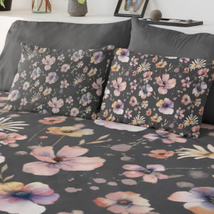 Moody Boho Watercolor Blush Wildflowers Pattern Pillowcase