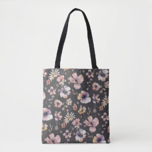 Moody Boho Watercolor Blush Wildflowers Pattern  Tote Bag