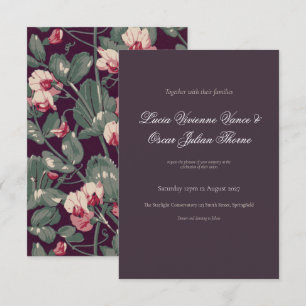 Moody Botanical & Deep Plum Wedding Invitation
