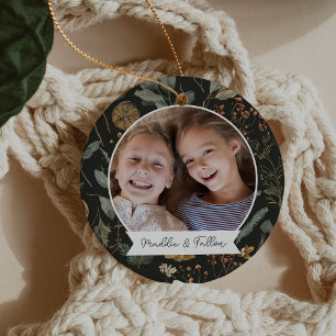 Moody Botanical Double Sided Personalised Photo Ceramic Ornament