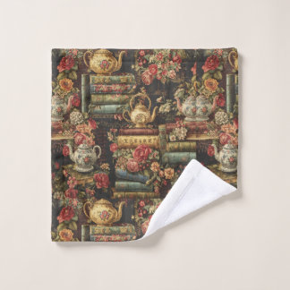 Moody Botanical floral Bookshelf & Teapot Wash Cloth