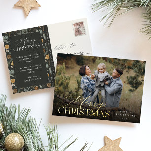 Moody Botanical Horizontal Photo Gold Foil Holiday Postcard
