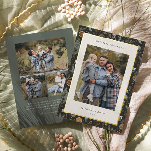 Moody Botanical Multi Photo Double Sided Gold Foil Holiday Card