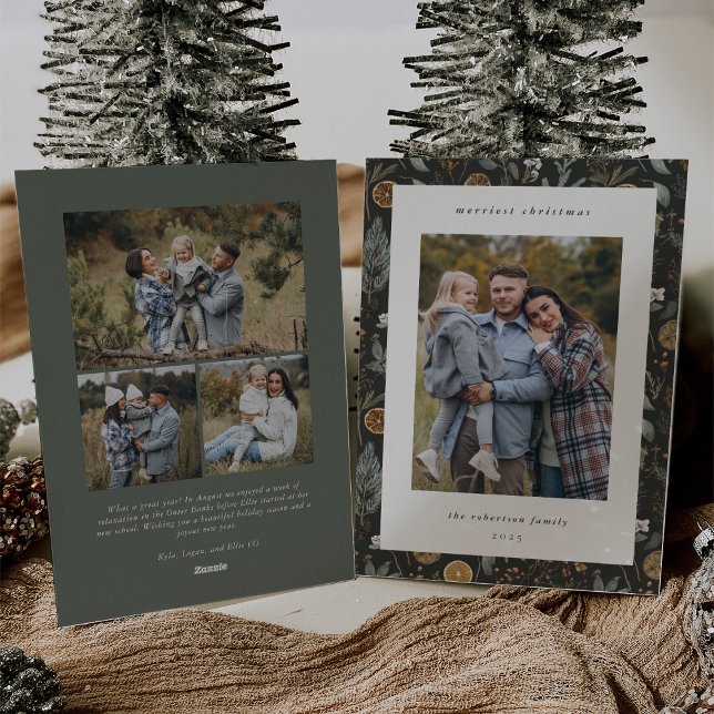 Moody Botanical Multi Photo Double Sided Holiday Card (Creator Uploaded)