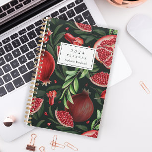 Moody Botanical Pomegranate Pattern Monogram 2024 Planner