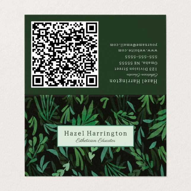 Moody Botanical QR Code Folded Business Card  (Outside Unfolded)