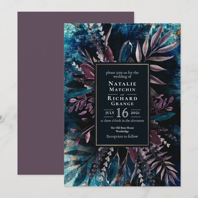 Moody Bouquet botanical wedding Invitation (Front/Back)