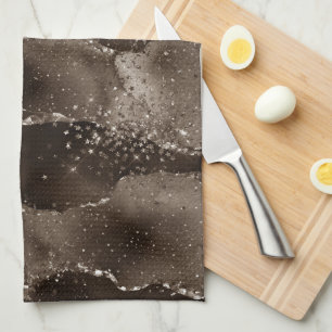 Moody Bronze Agate Golden Sepia Taupe Brown Tea Towel