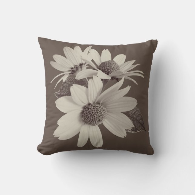 Moody Brown Daisy Custom Monogram Chince Pillow (Front)