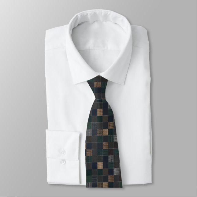 Moody Brown Green & Black Chequered Tie (Tied)