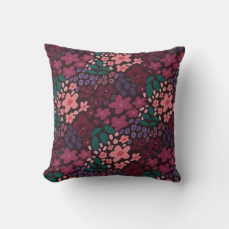 Moody Burgandy Floral Throw Pillow