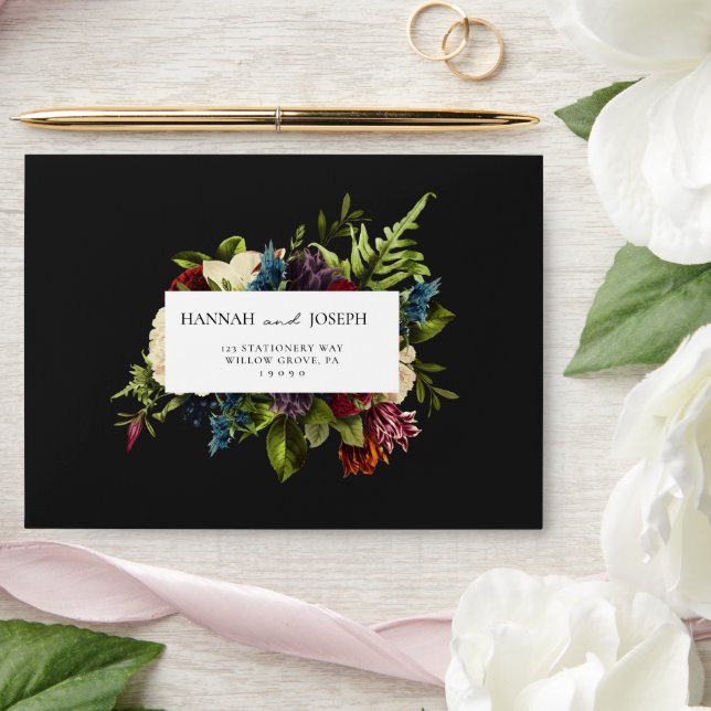 Moody Burgundy and Black Florals Wedding Envelope (Wedding)