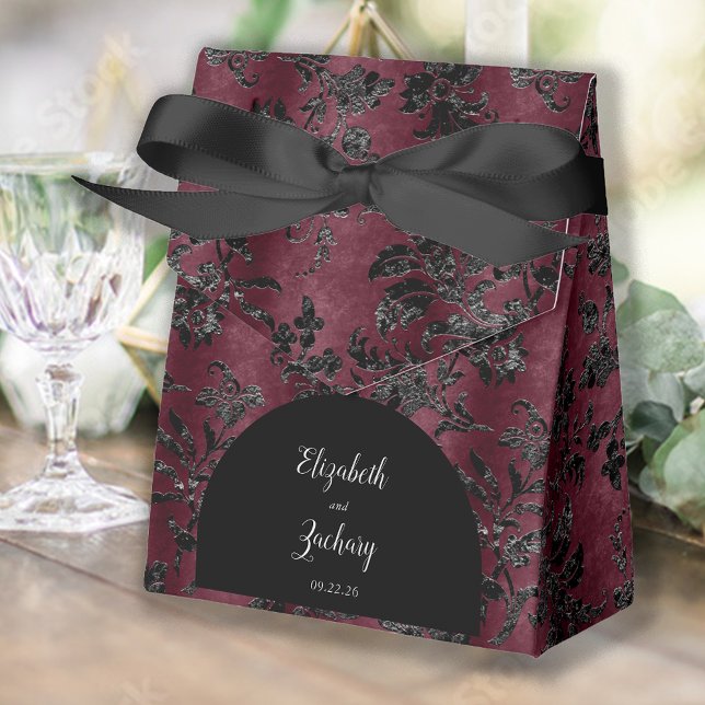 Moody Burgundy Black Damask Arch Wedding Favour Box (Creator Uploaded)