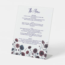 Moody Burgundy & Blue Floral Menu, Elegant