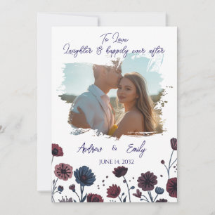 Moody Burgundy & Blue Floral Wedding Invitation