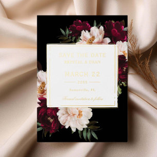 Moody Burgundy Blush Floral Wedding Save the Date