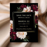 Moody Burgundy Blush Floral Wedding Save the Date