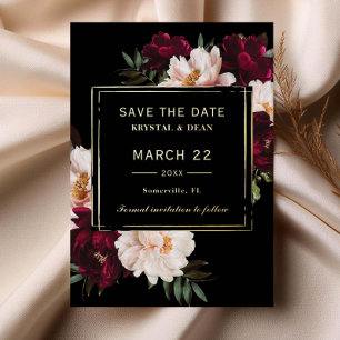 Moody Burgundy Blush Floral Wedding Save the Date
