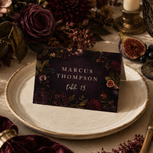 Moody Burgundy Botanical Floral place cards