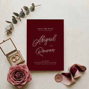 Moody Burgundy Dusty Rose Minimal Save the Date Invitation