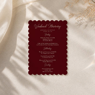 Moody Burgundy Dusty Rose Scalloped Itinerary Card
